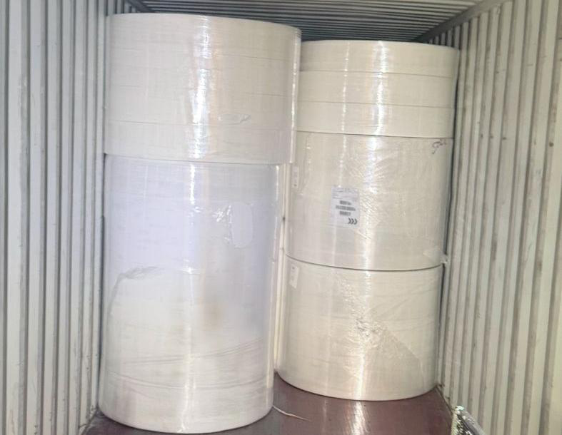 Nonwoven jumbo rolls stacked at the Kasa Ventures godown in Delhi